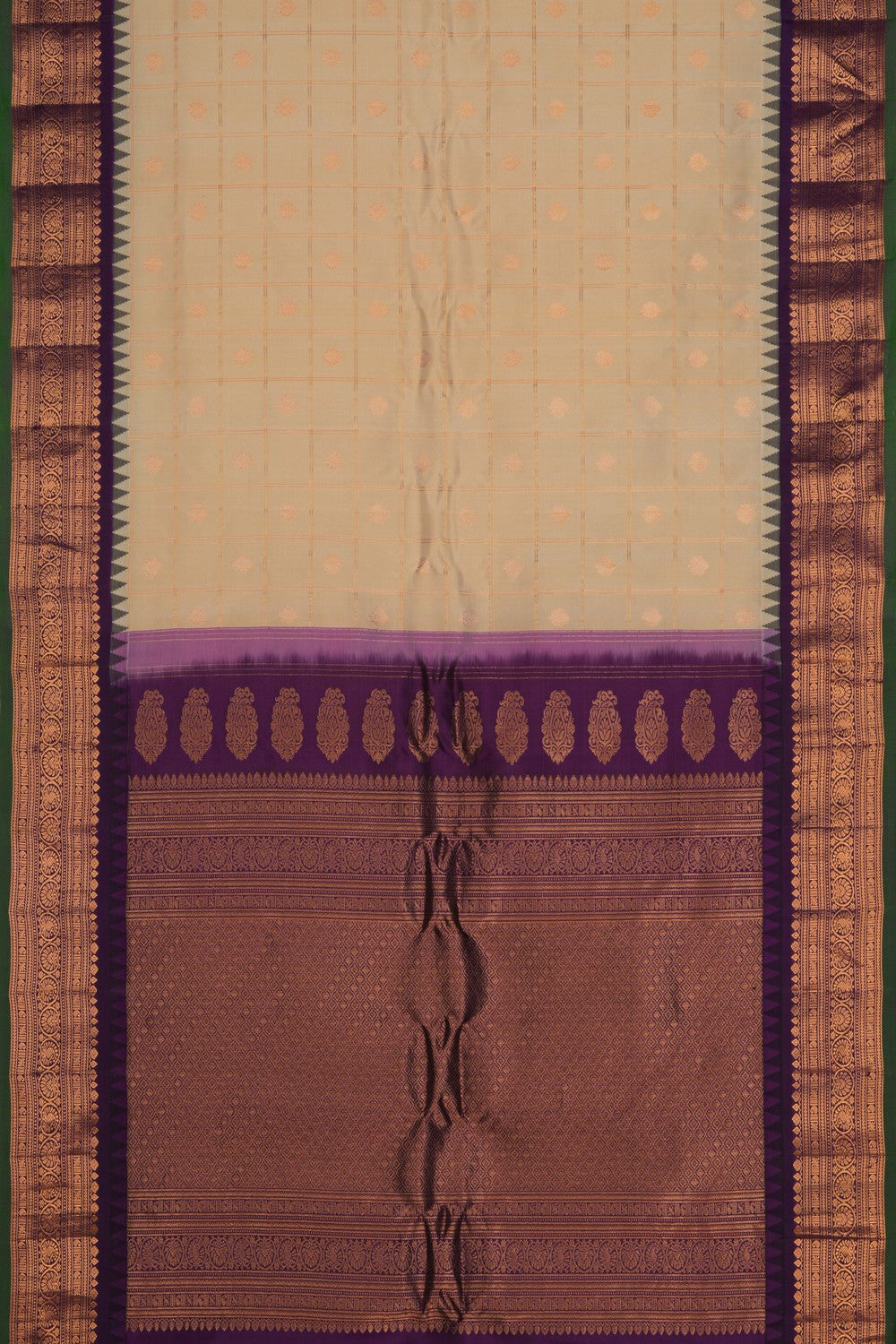 Image of Gadwal Silk Kattam Off White Saree